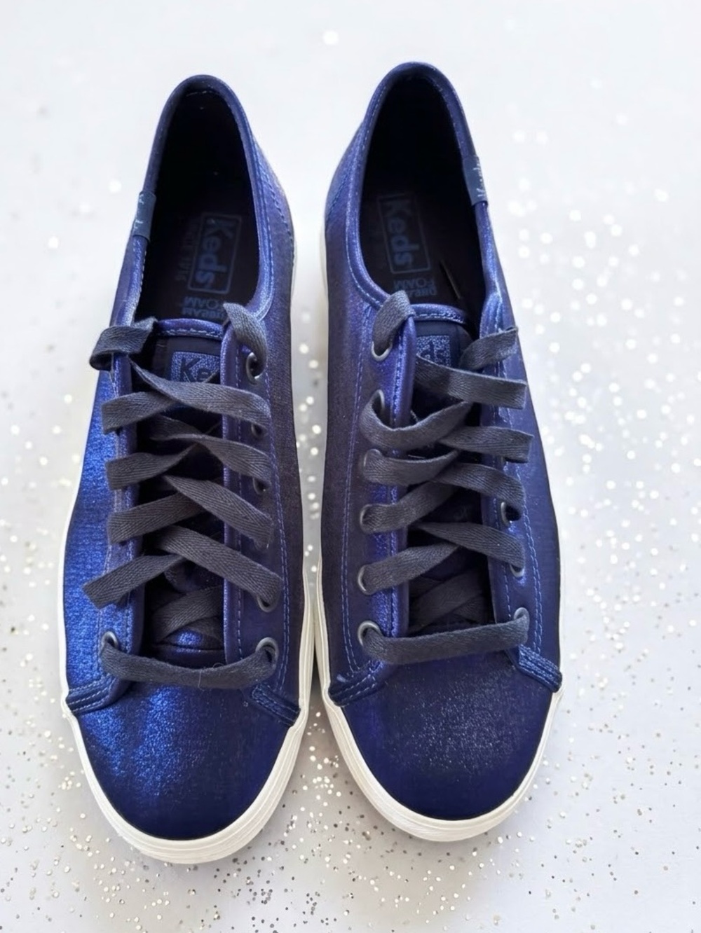 Keds Women's Iridescent
Metallic Navy Blue Platform
Sneakers - Size 7.5